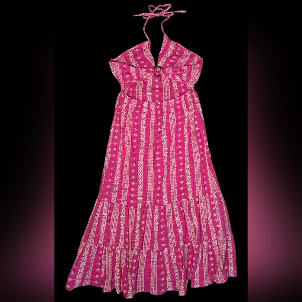 Zara Openwork Halter Embroidered Dress Pink - Size Medium - Picture 6 of 7